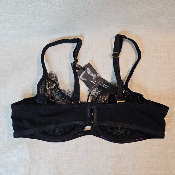 Ashley Graham Black & Purple Lace Bra - Size 38C - Picture 2 of 6